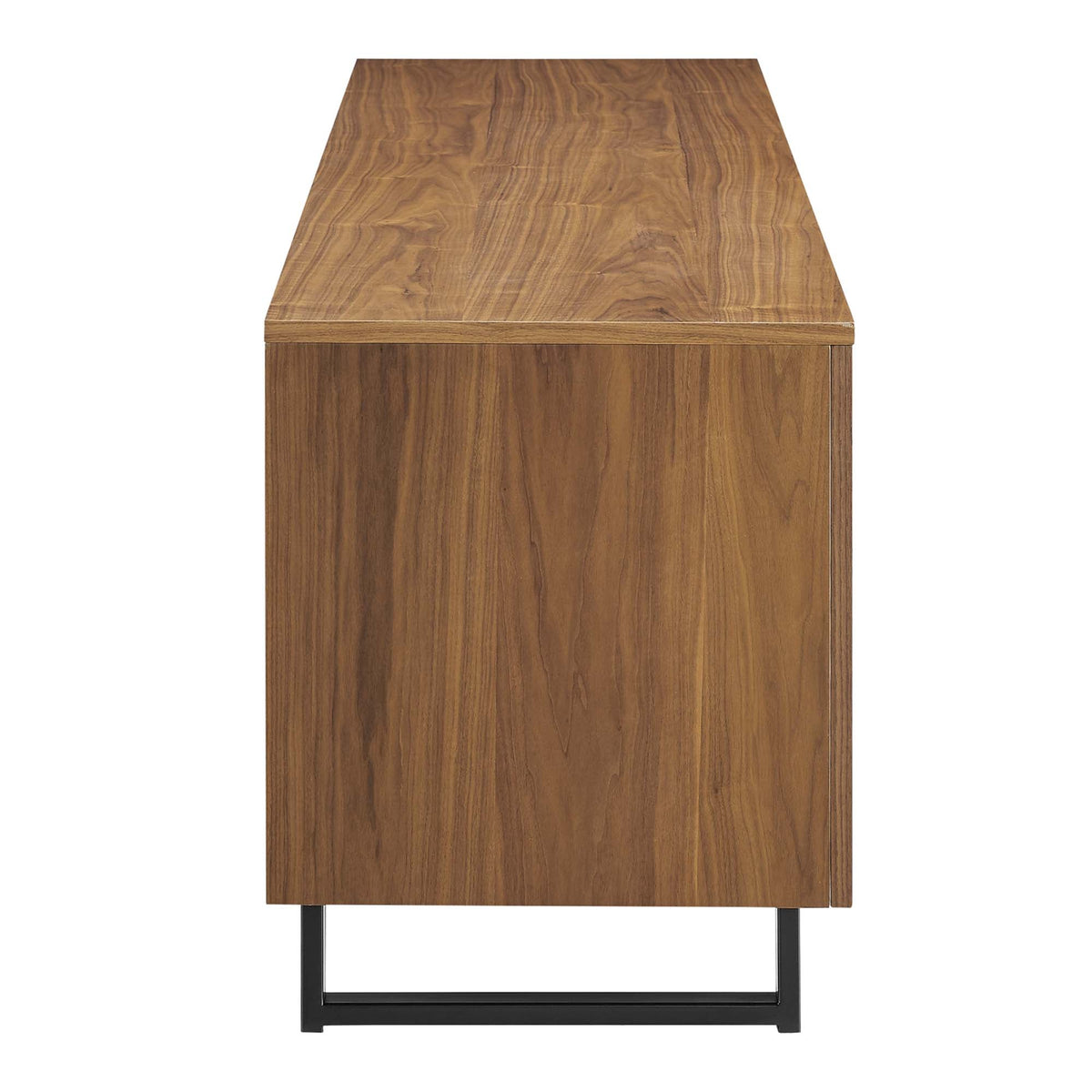 Parker 73in Walnut TV Stand with walnut grain finish and black metal base on Tampa Home & Garden Store