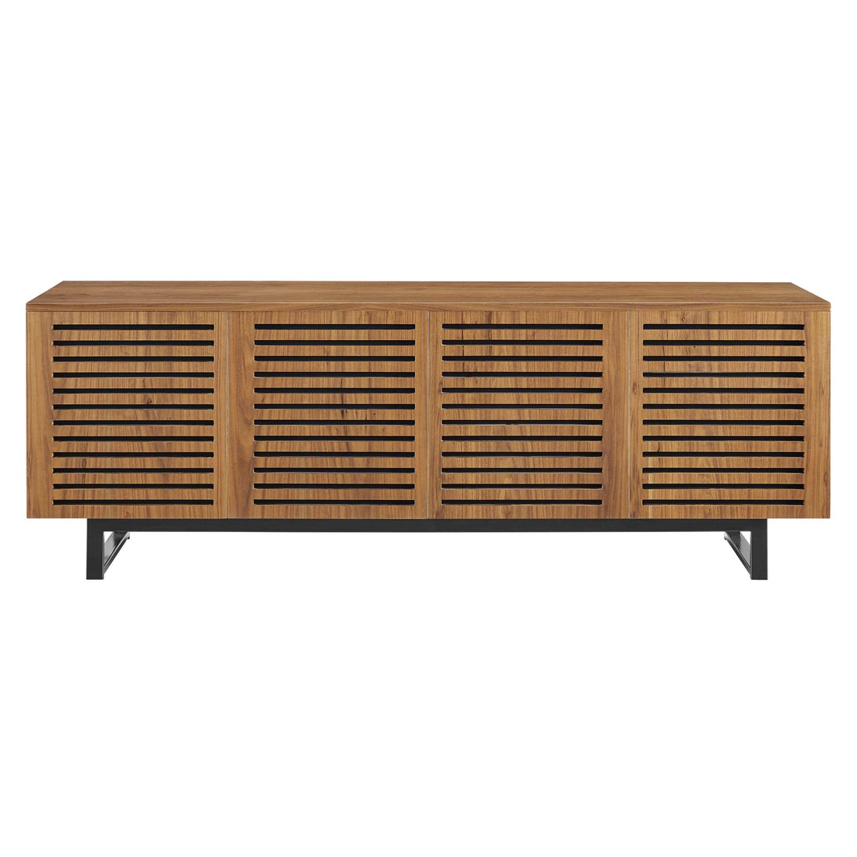 Parker 73in Walnut TV Stand by Modway, walnut finish with slatted doors and metal legs on Tampa Home & Garden Store
