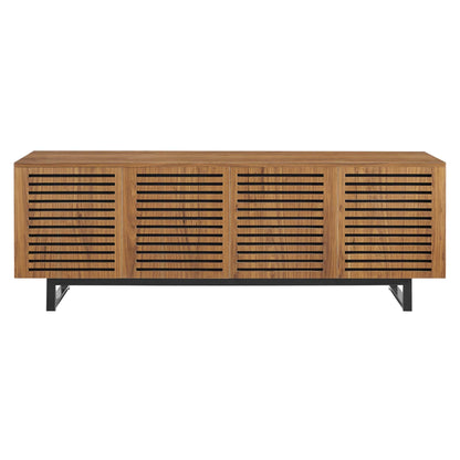 Parker 73in Walnut TV Stand by Modway, walnut finish with slatted doors and metal legs on Tampa Home & Garden Store