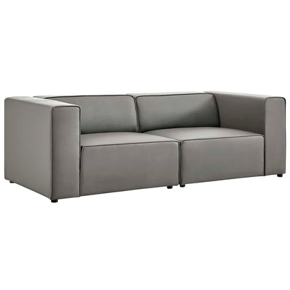 Mingle 2-piece vegan leather sectional sofa in gray with square arms on Tampa Home & Garden Store