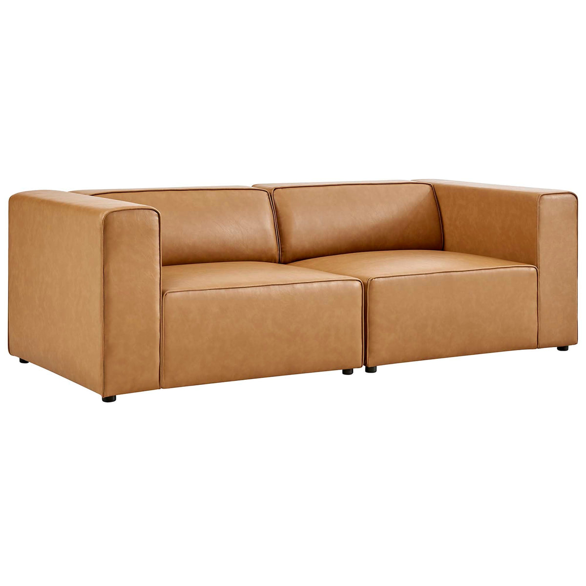 Mingle 2-Piece vegan leather sectional loveseat in tan with square arms by Modway on Tampa Home & Garden Store