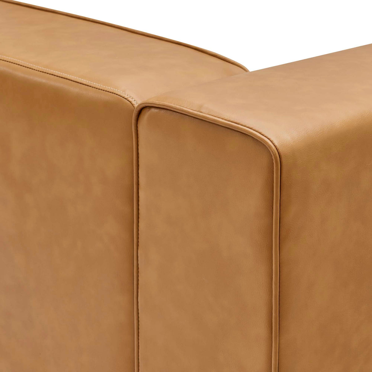 Mingle 2-Piece Vegan Leather Sectional Sofa Loveseat in tan with white topstitched seams on Tampa Home & Garden Store