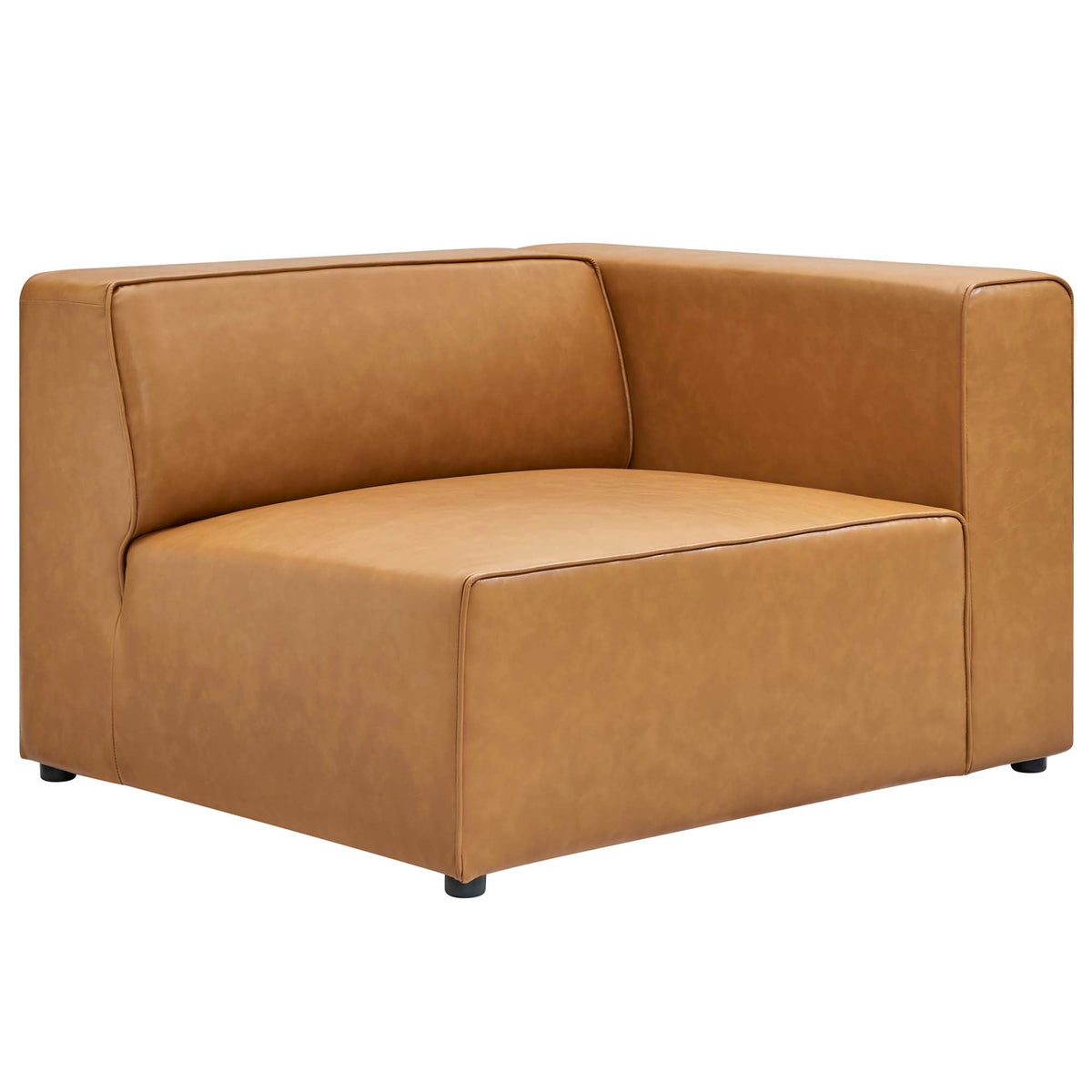 Mingle 2-piece vegan leather sectional sofa loveseat in tan with rounded arms and seams on Tampa Home & Garden Store