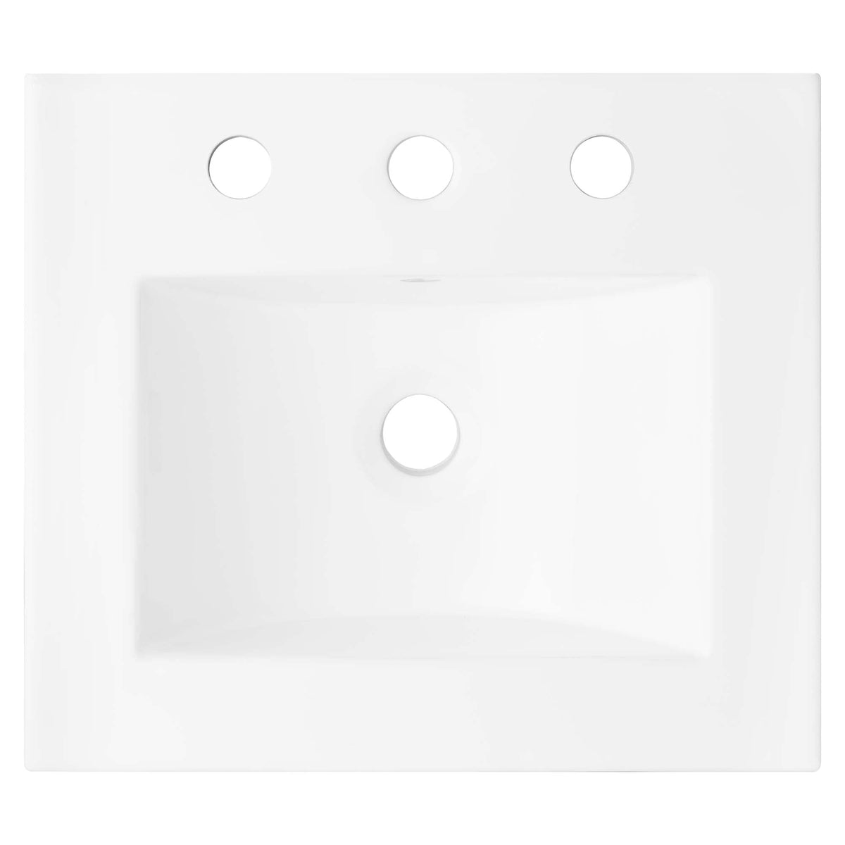 Cayman bathroom sink by Modway, white ceramic with three faucet holes and center drain on Tampa Home & Garden Store