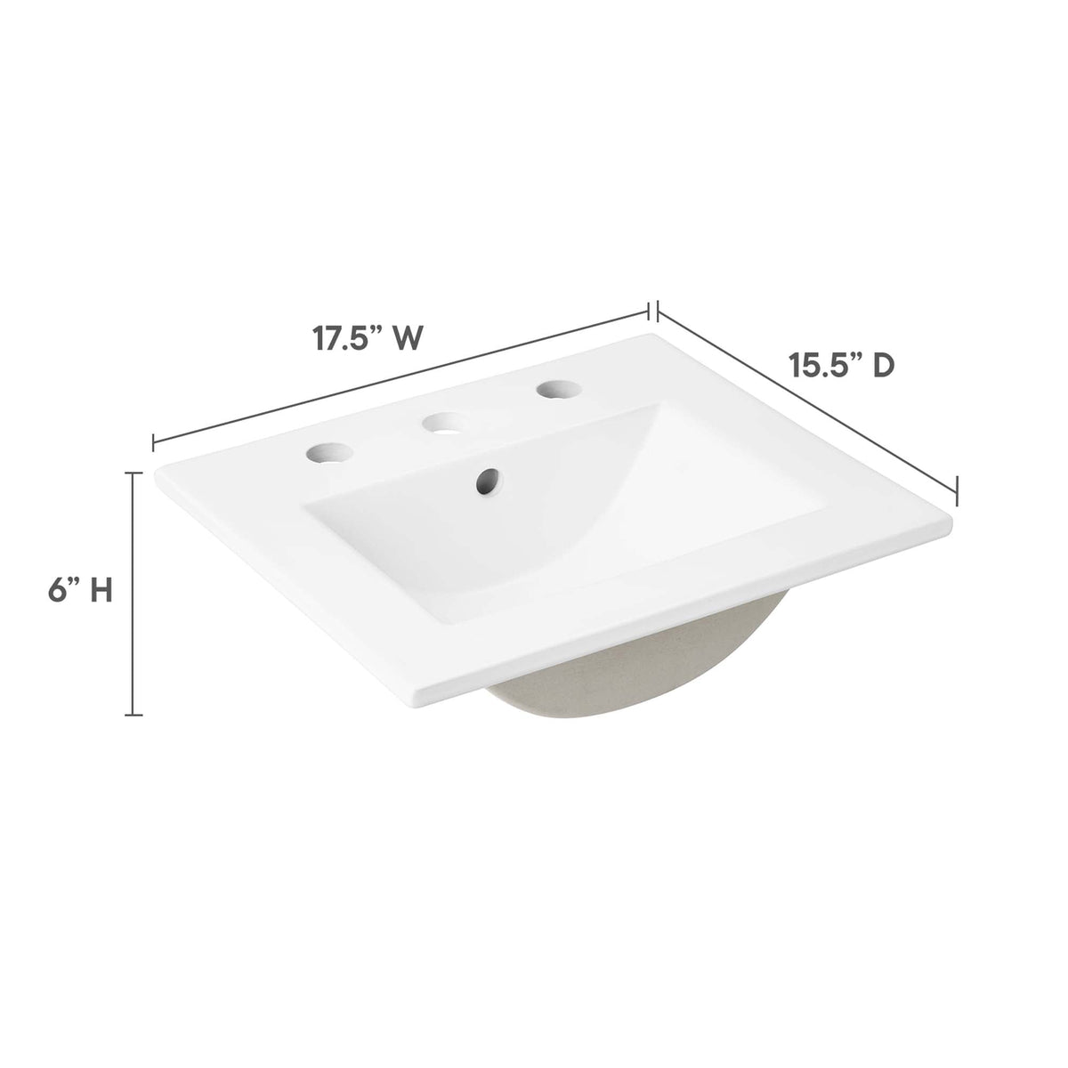 Cayman bathroom sink by Modway, white rectangular ceramic vanity 17.5W x 15.5D on Tampa Home & Garden Store