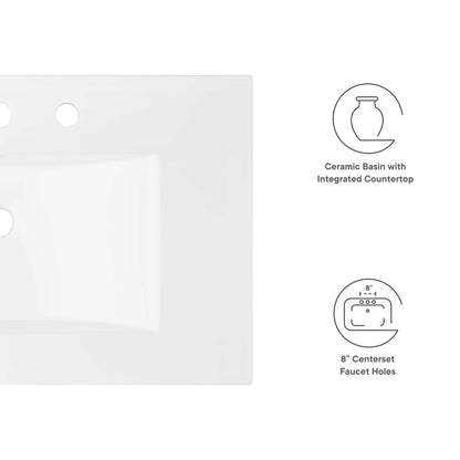 Cayman bathroom sink by Modway, white ceramic basin with integrated countertop, 8-in faucet holes on Tampa Home & Garden Store