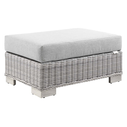 Conway Outdoor Patio Wicker Rattan Ottoman with gray cushion on woven base by Modway on Tampa Home & Garden Store