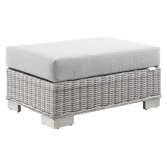 Conway Outdoor Patio Wicker Rattan Ottoman with gray cushion on woven base by Modway on Tampa Home & Garden Store