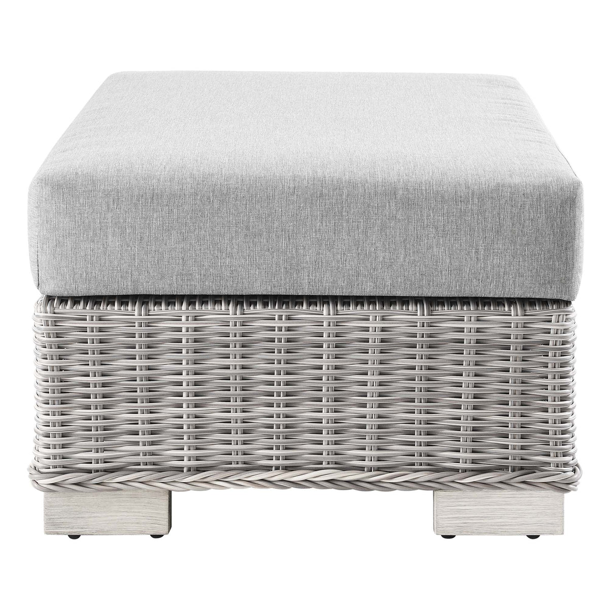 Conway outdoor wicker rattan ottoman with gray cushion, woven base by HouseOfZazla on Tampa Home & Garden Store