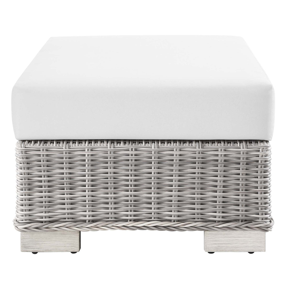 Conway Outdoor Patio Wicker Rattan Ottoman by Modway with white cushion woven gray wicker base on Tampa Home & Garden Store