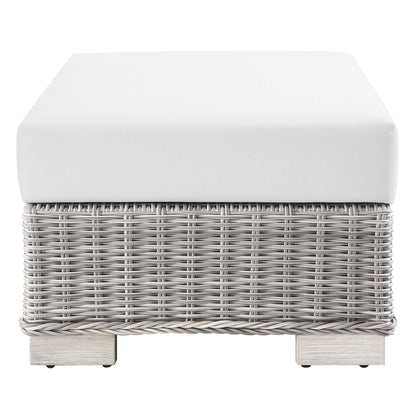 Conway Outdoor Patio Wicker Rattan Ottoman by Modway with white cushion woven gray wicker base on Tampa Home & Garden Store