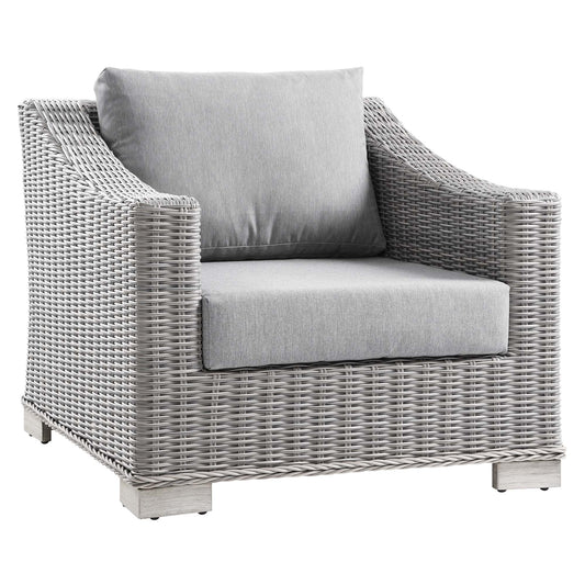 Conway Outdoor Patio Wicker Rattan Armchair by Modway with gray cushions, woven wicker frame on Tampa Home & Garden Store
