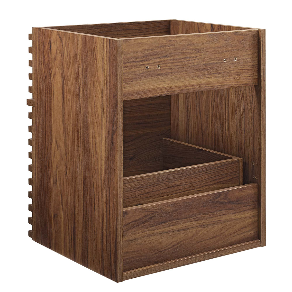 Render 18in wall-mount bathroom vanity cabinet in walnut finish with open top on Tampa Home & Garden Store