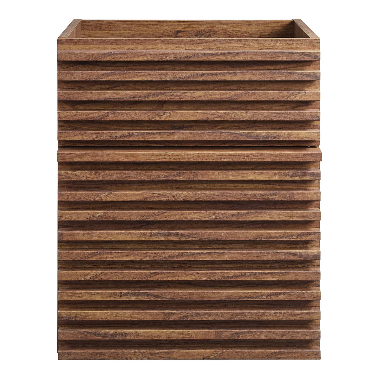 Render 18-inch walnut wall-mount bathroom vanity cabinet with horizontal slatted front on Tampa Home & Garden Store