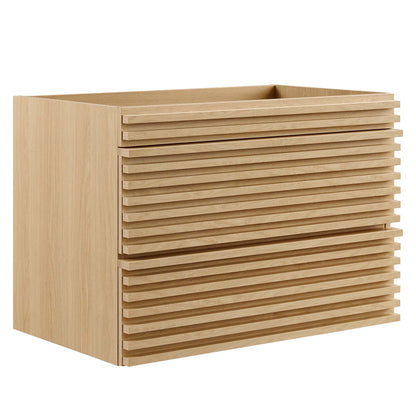 Bathroom vanity cabinet render, wall-mount, light oak with slatted front, HouseOfZazla on Tampa Home & Garden Store