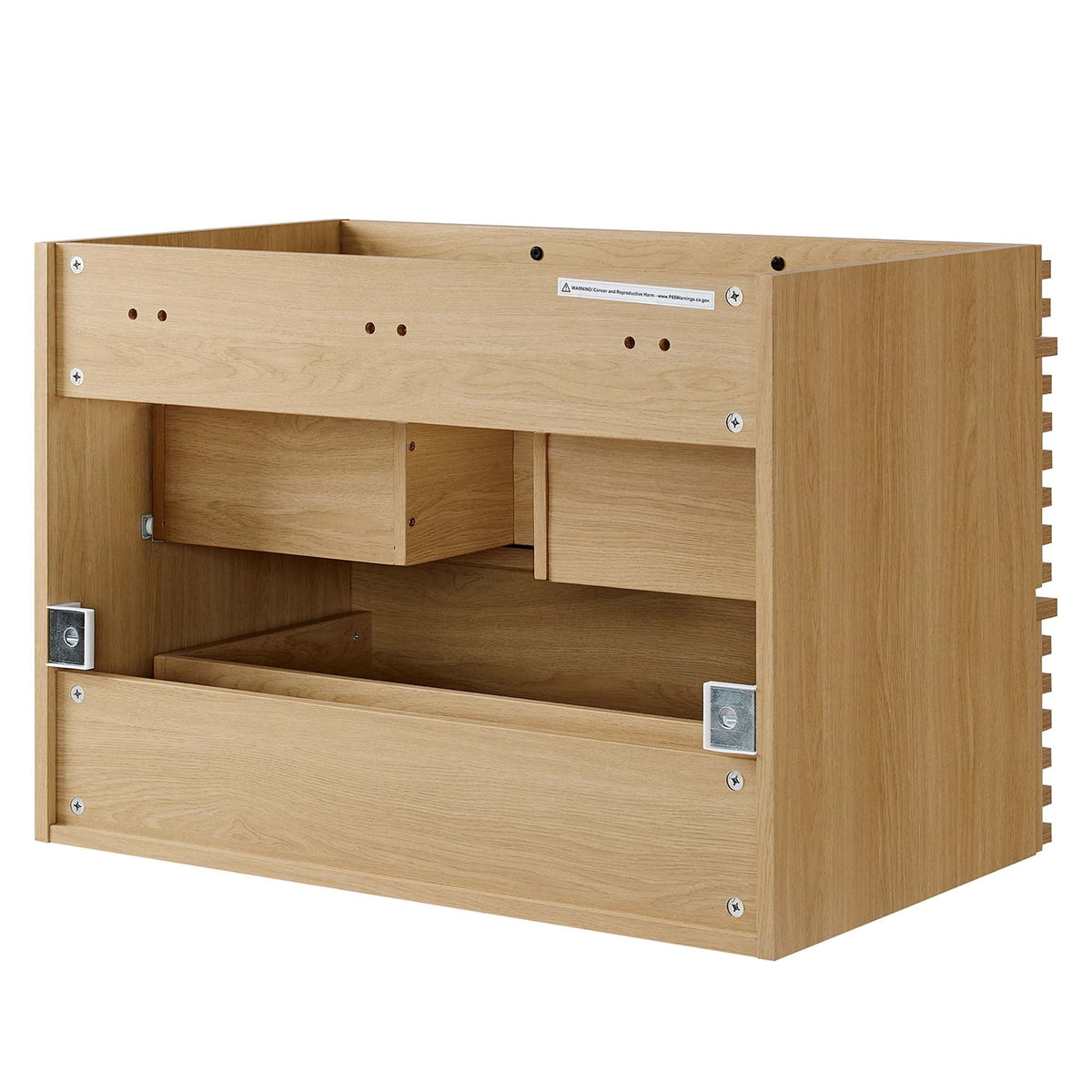 Render Wall-Mount Bathroom Vanity Cabinet in natural oak with open shelf and predrilled holes on Tampa Home & Garden Store