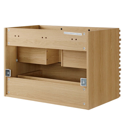 Render Wall-Mount Bathroom Vanity Cabinet in natural oak with open shelf and predrilled holes on Tampa Home & Garden Store