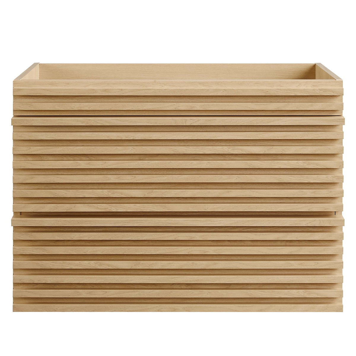 Render wall-mount bathroom vanity cabinet by Modway in light oak with slat panels on Tampa Home & Garden Store