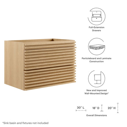 Render wall-mount bathroom vanity cabinet in natural wood with slatted front 30in long by Modway on Tampa Home & Garden Store