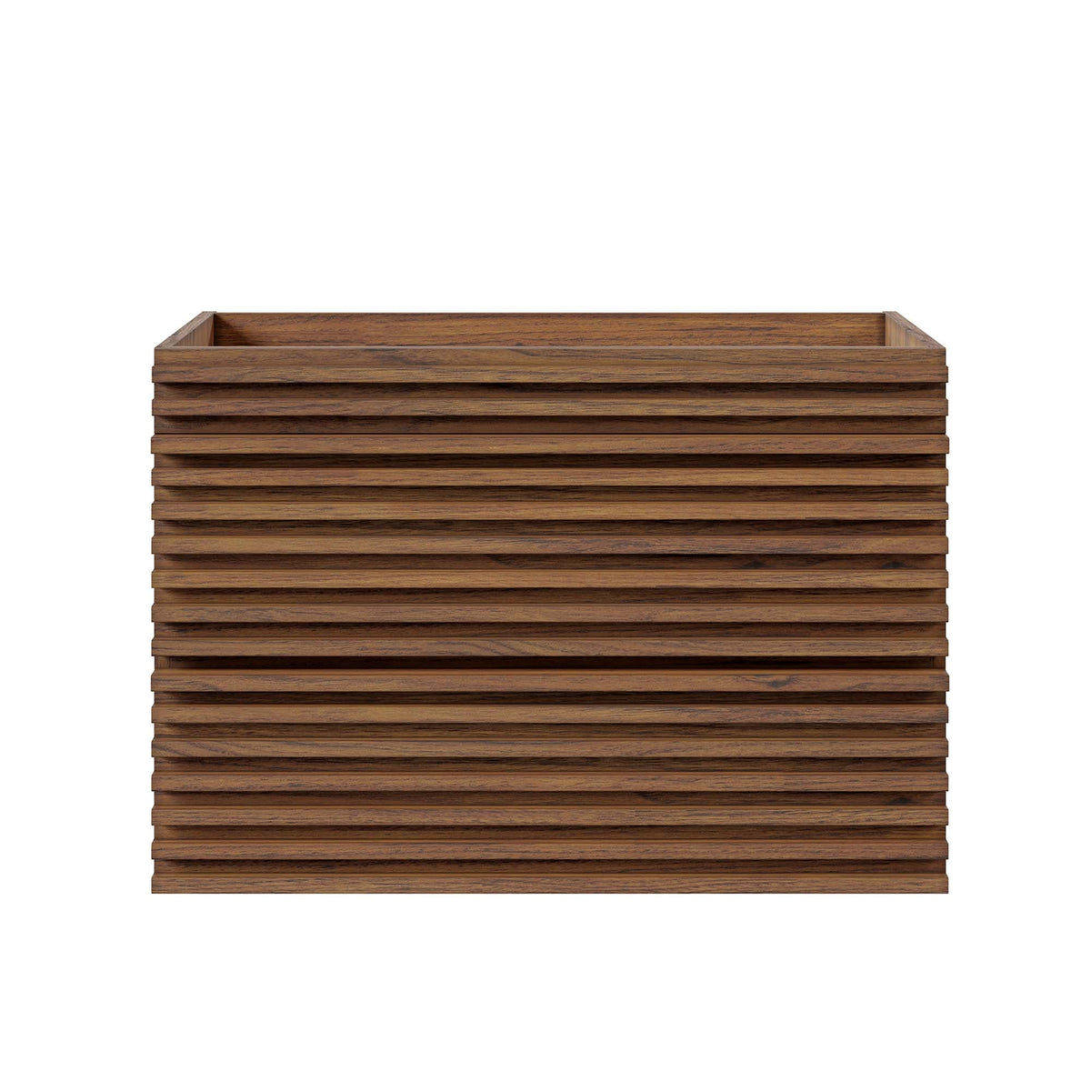 Render wall-mount bathroom vanity cabinet in warm brown wood with slats HouseOfZazla on Tampa Home & Garden Store