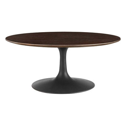 Lippa 36-inch round wood coffee table with dark wood top and black pedestal base on Tampa Home & Garden Store