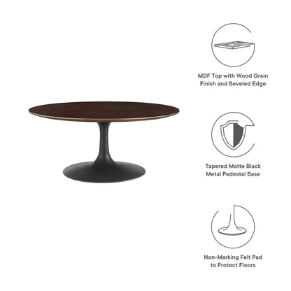 Lippa 36-inch round coffee table with MDF wood grain top and tapered matte black pedestal base on Tampa Home & Garden Store