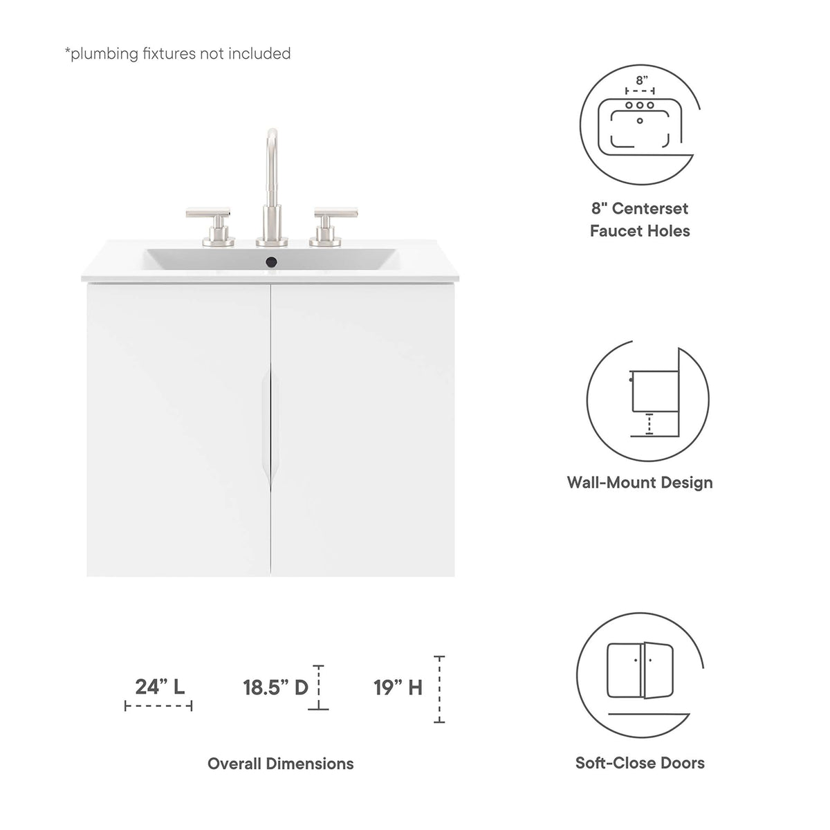 Vitality 24-inch bathroom vanity cabinet white with chrome centerset faucet by Modway on Tampa Home & Garden Store