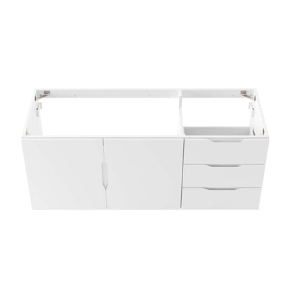 White 48-inch bathroom vanity cabinet with left doors and right drawers, open top storage on Tampa Home & Garden Store