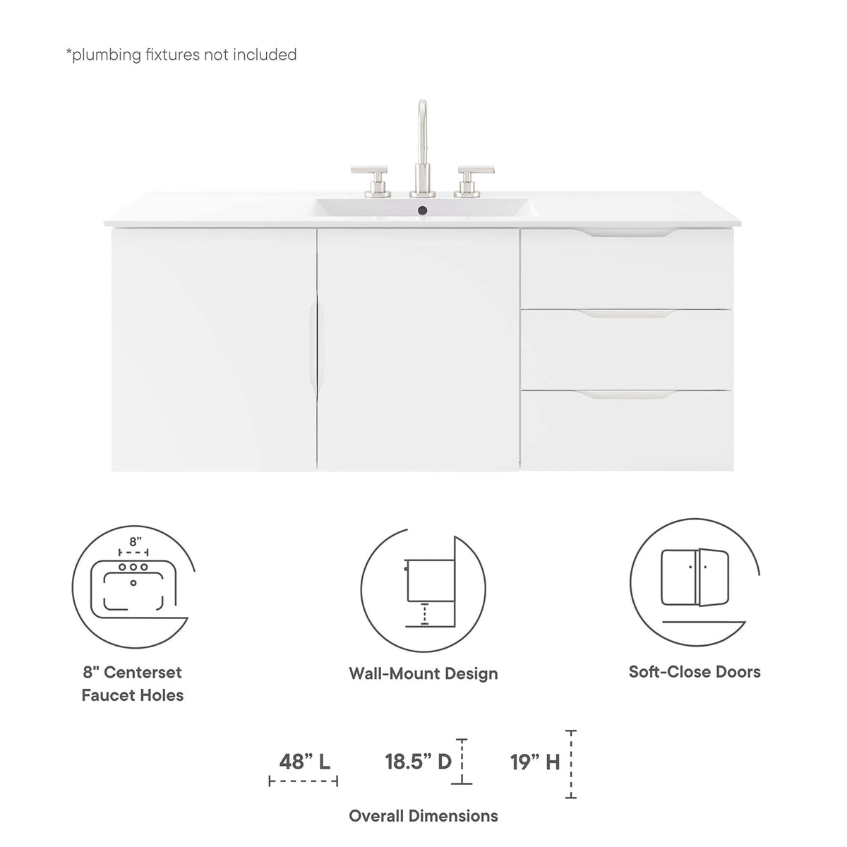 Vitality 48in bathroom vanity cabinet white finish with chrome faucet, 48in long HouseOfZazla on Tampa Home & Garden Store