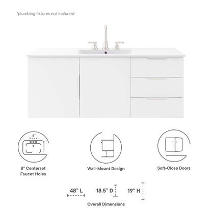 Vitality 48in bathroom vanity cabinet white finish with chrome faucet, 48in long HouseOfZazla on Tampa Home & Garden Store