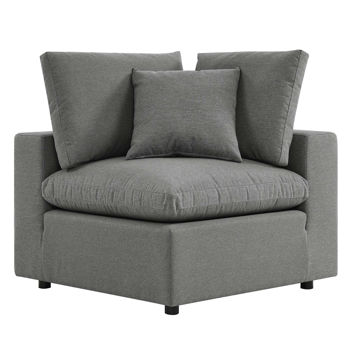 Commix overstuffed outdoor patio corner chair gray fabric with plush cushions on Tampa Home & Garden Store