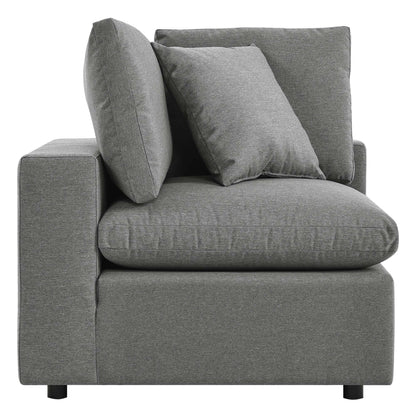 Commix Overstuffed Outdoor Patio Corner Chair grey fabric with plush cushions and black legs on Tampa Home & Garden Store