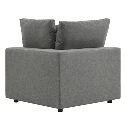 Commix Overstuffed Patio Corner Chair in gray textured fabric with tall back cushions on Tampa Home & Garden Store