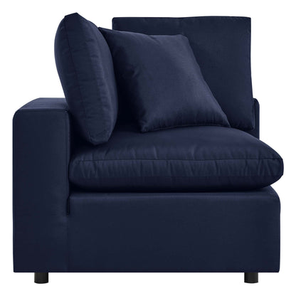 Commix overstuffed outdoor patio corner chair navy fabric with plush cushions and dark legs on Tampa Home & Garden Store