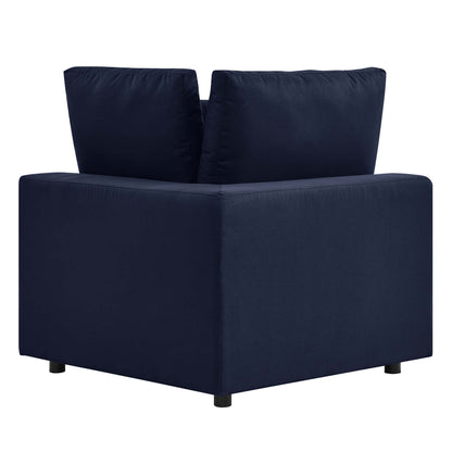 Commix Overstuffed Outdoor Patio Corner Chair navy fabric cushions with plush backrests on Tampa Home & Garden Store