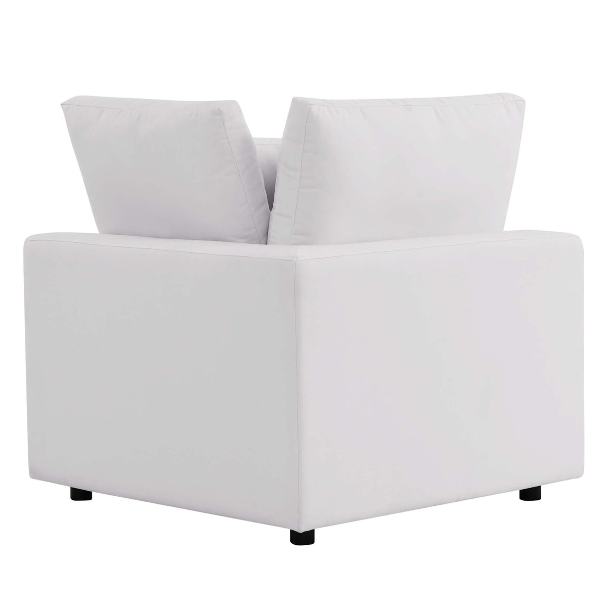 Commix overstuffed outdoor patio corner chair, white upholstery with black feet, HouseOfZazla on Tampa Home & Garden Store