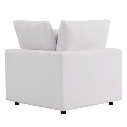 Commix overstuffed outdoor patio corner chair, white upholstery with black feet, HouseOfZazla on Tampa Home & Garden Store