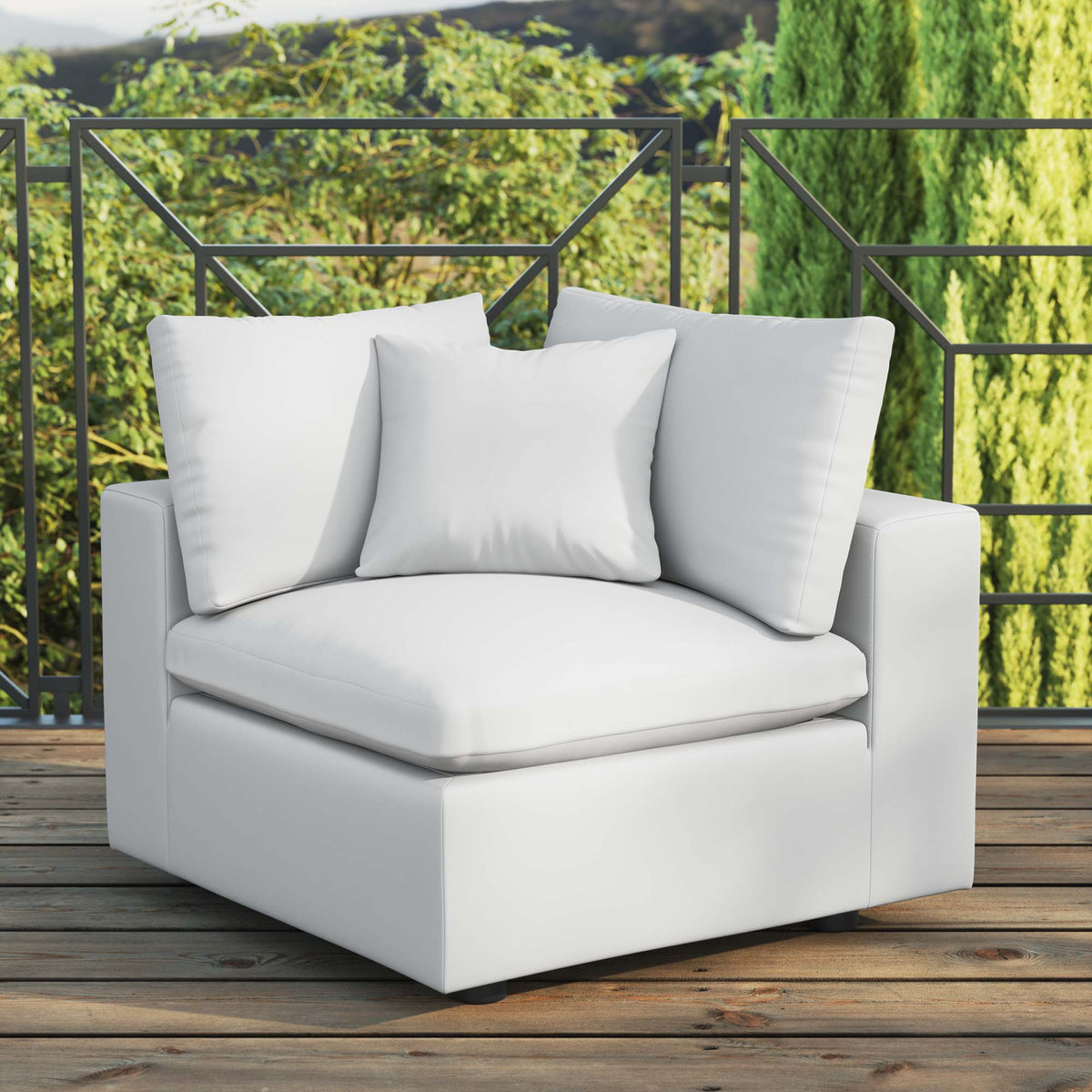 Commix Overstuffed Outdoor Patio Corner Chair by Modway, white cushions, gray metal frame on Tampa Home & Garden Store