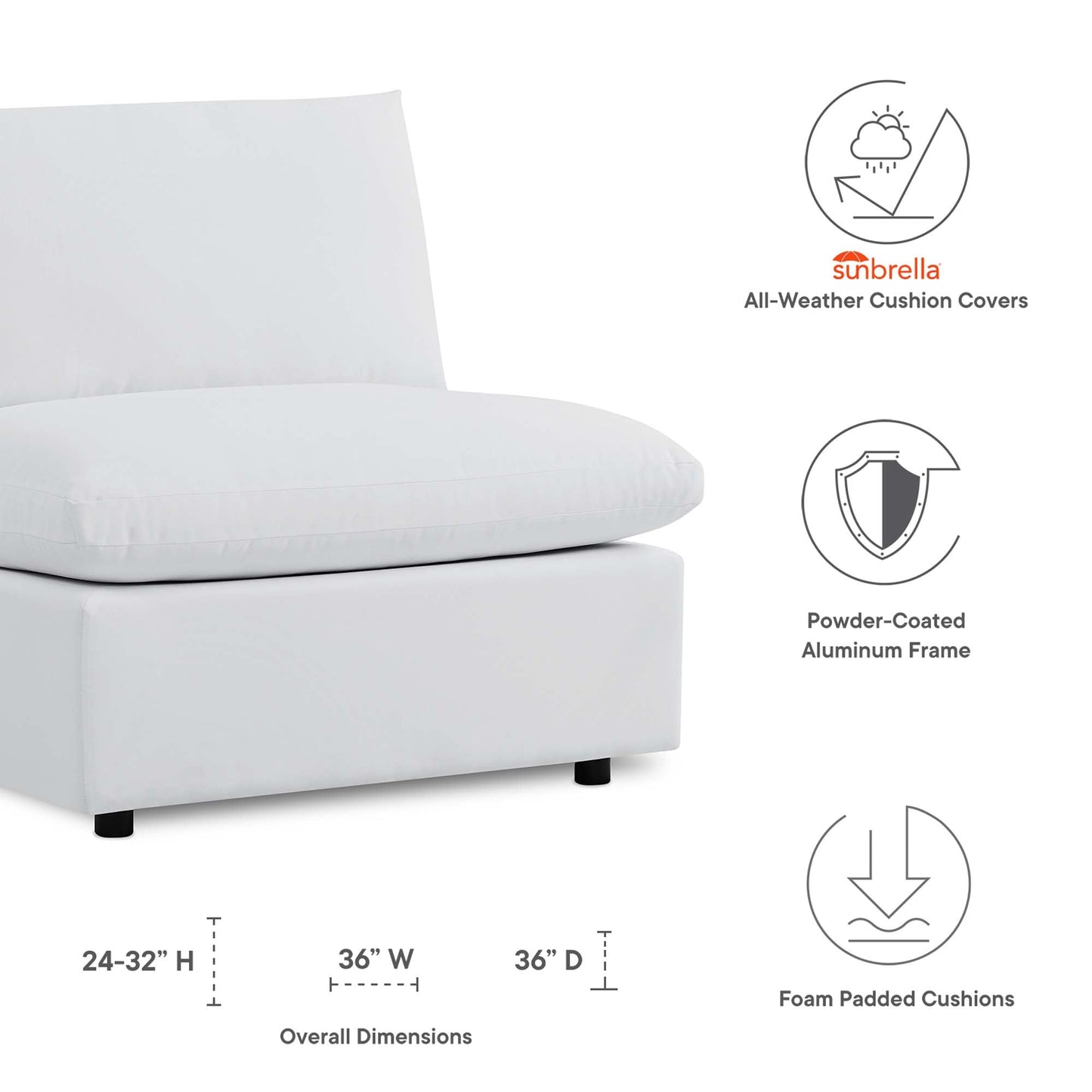Commix Sunbrella Outdoor Armless Chair by Modway