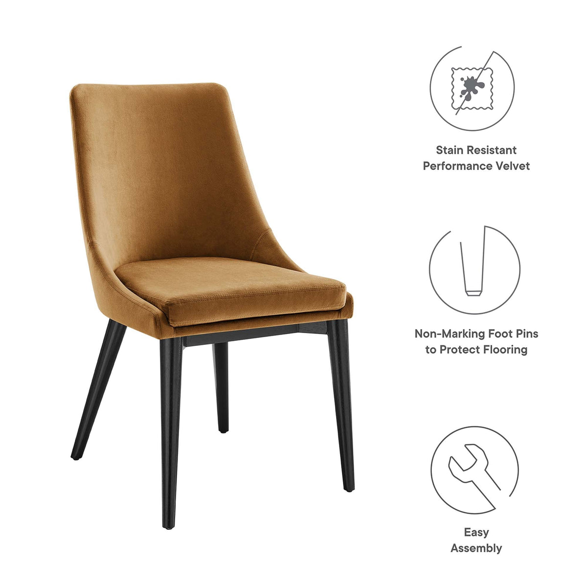 Viscount Performance Velvet Dining Chair in tan velvet with black tapered legs by Modway on Tampa Home & Garden Store