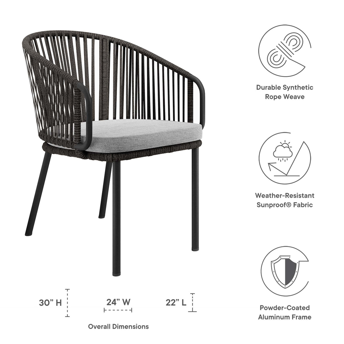 Harbor Outdoor Patio Armchair dark brown synthetic rope weave with gray cushion aluminum frame on Tampa Home & Garden Store