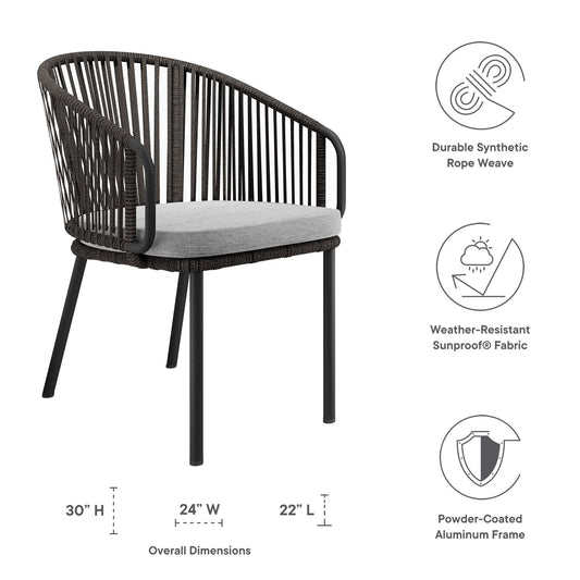 Harbor Outdoor Patio Armchair dark brown synthetic rope weave with gray cushion aluminum frame on Tampa Home & Garden Store