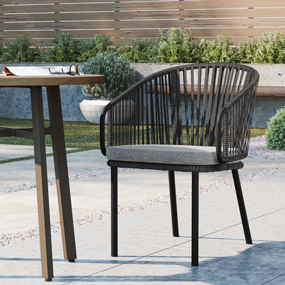 Harbor Outdoor Patio Armchair by Modway, black woven rope chair with gray cushion on Tampa Home & Garden Store