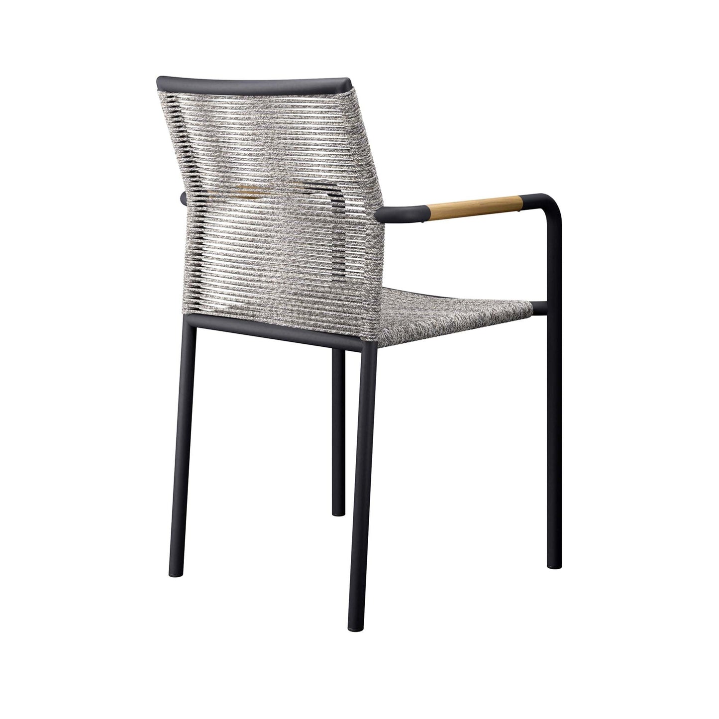 Serenity outdoor patio armchair by Modway with woven gray rope, black metal legs, wood armrest on Tampa Home & Garden Store