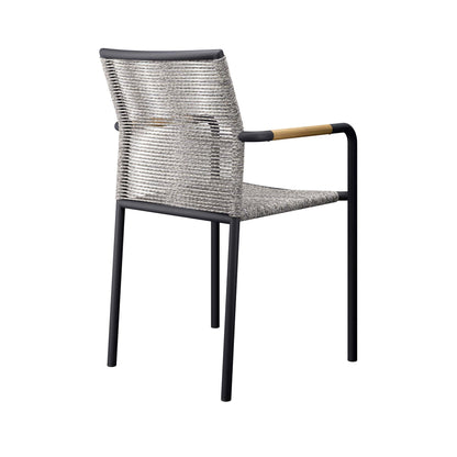 Serenity outdoor patio armchair by Modway with woven gray rope, black metal legs, wood armrest on Tampa Home & Garden Store