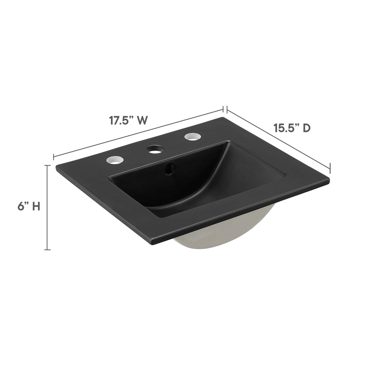 Cayman bathroom sink by Modway, black countertop sink with integrated basin, 17.5W x 15.5D x 6H on Tampa Home & Garden Store