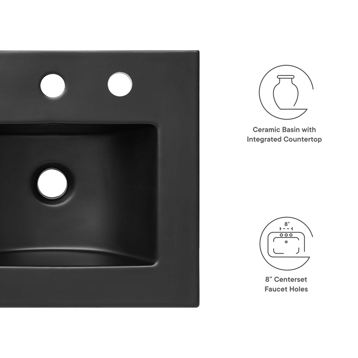 Cayman bathroom sink by Modway in black ceramic with integrated countertop on Tampa Home & Garden Store