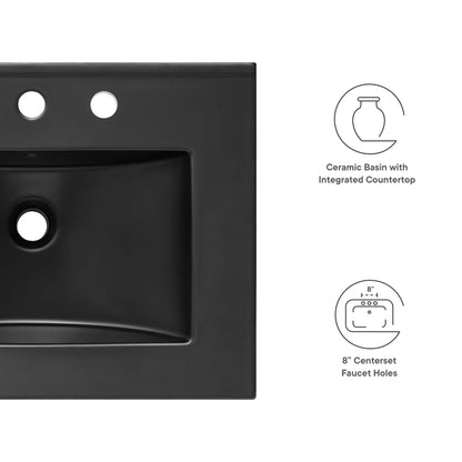 Cayman ceramic bathroom sink with integrated black countertop and 8-inch centerset faucet holes on Tampa Home & Garden Store