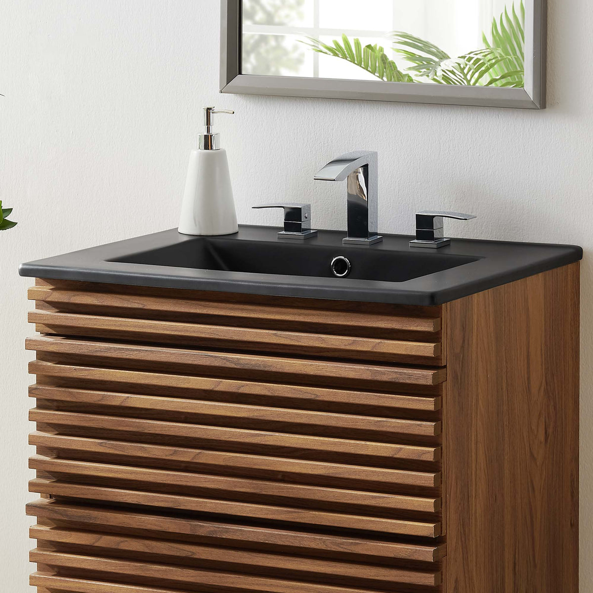 Cayman bathroom sink by Modway with black countertop chrome faucet white soap dispenser on Tampa Home & Garden Store