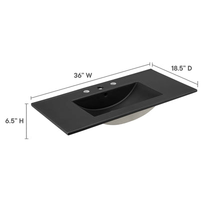 Cayman bathroom sink by Modway black countertop basin with faucet holes 36W x 18.5D x 6.5H on Tampa Home & Garden Store